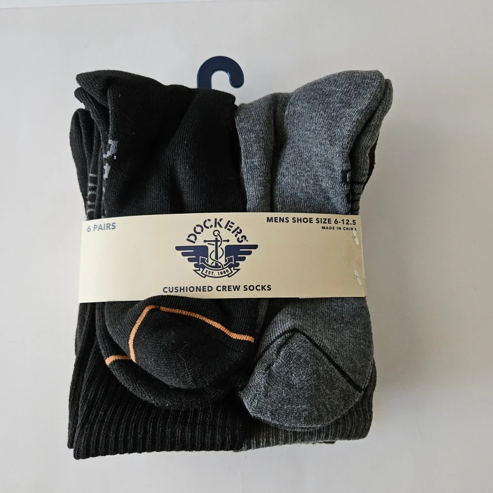 Dockers Cushioned Crew Socks Mens Sz 6-12.5 NEW 6 Pairs - Breathable Knit